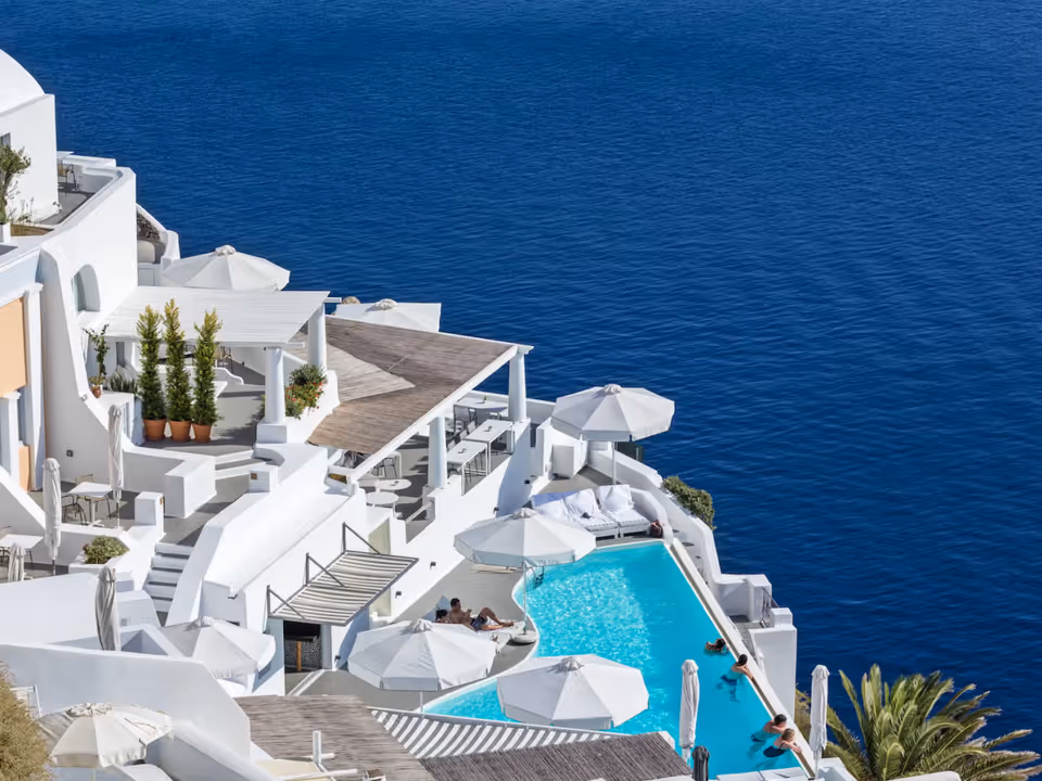 Katikies Santorini cliffside hotel in Oia with caldera views and infinity pools